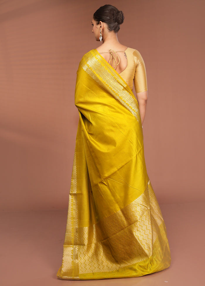 Yellow Kora Silk Saree With Blouse Piece