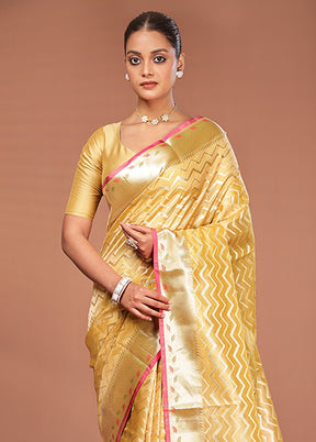 Yellow Tissue Silk Saree With Blouse Piece