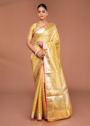 Yellow Tissue Silk Saree With Blouse Piece