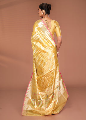 Yellow Tissue Silk Saree With Blouse Piece