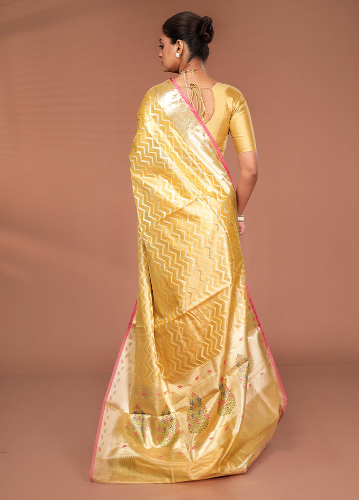 Yellow Tissue Silk Saree With Blouse Piece