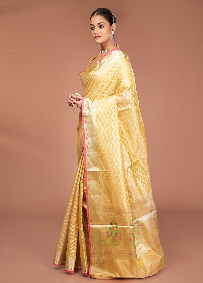 Yellow Tissue Silk Saree With Blouse Piece