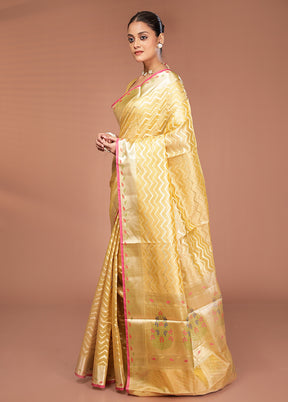 Yellow Tissue Silk Saree With Blouse Piece