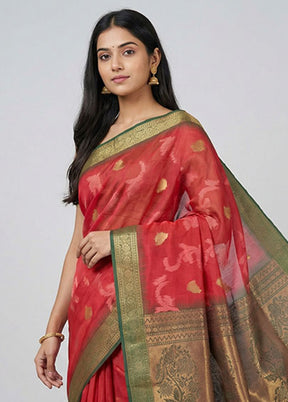 Pink Dupion Silk Saree With Blouse Piece