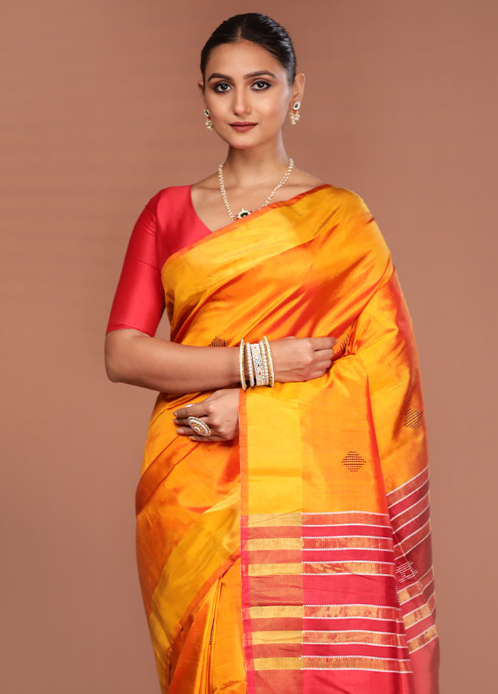 Yellow Kalakshetra Pure Silk Saree With Blouse Piece