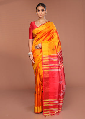 Yellow Kalakshetra Pure Silk Saree With Blouse Piece