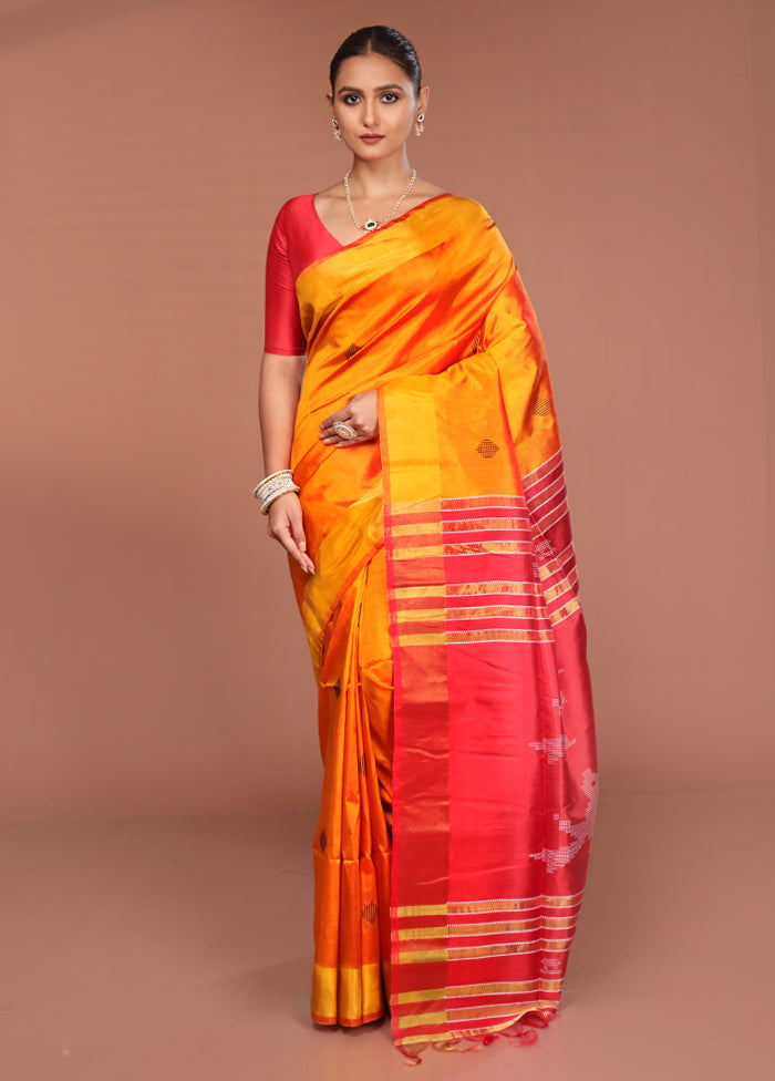 Yellow Kalakshetra Pure Silk Saree With Blouse Piece