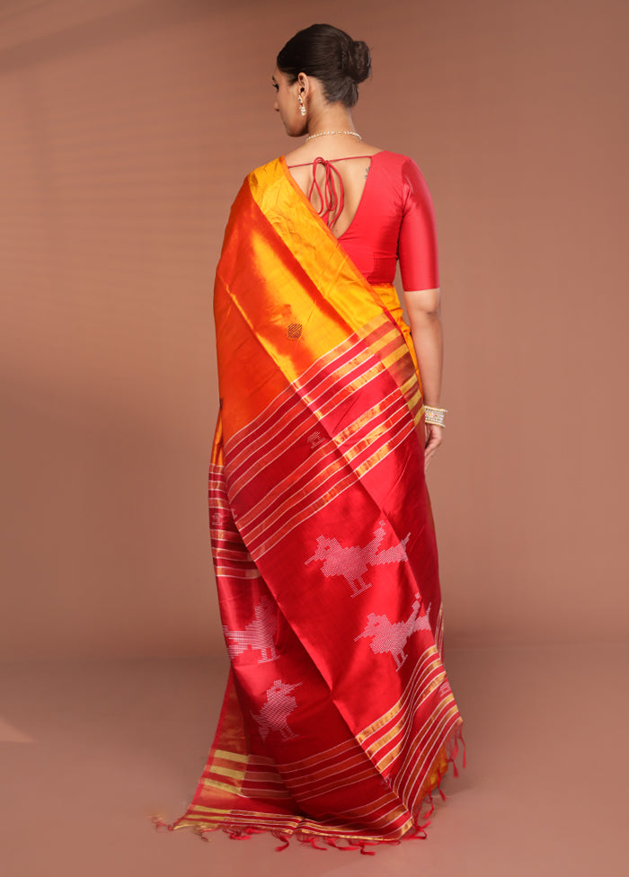 Yellow Kalakshetra Pure Silk Saree With Blouse Piece