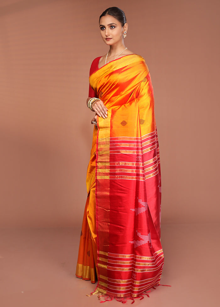 Yellow Kalakshetra Pure Silk Saree With Blouse Piece