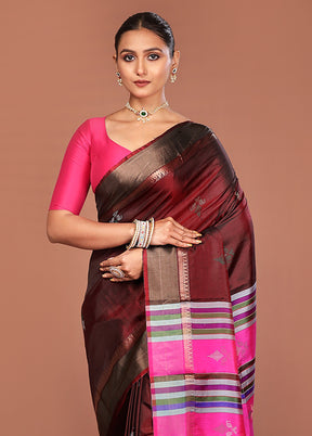 Maroon Handloom Kalakshetra Pure Silk Saree With Blouse Piece