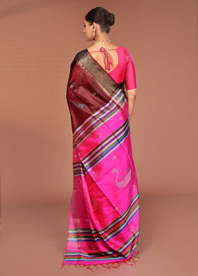Maroon Handloom Kalakshetra Pure Silk Saree With Blouse Piece