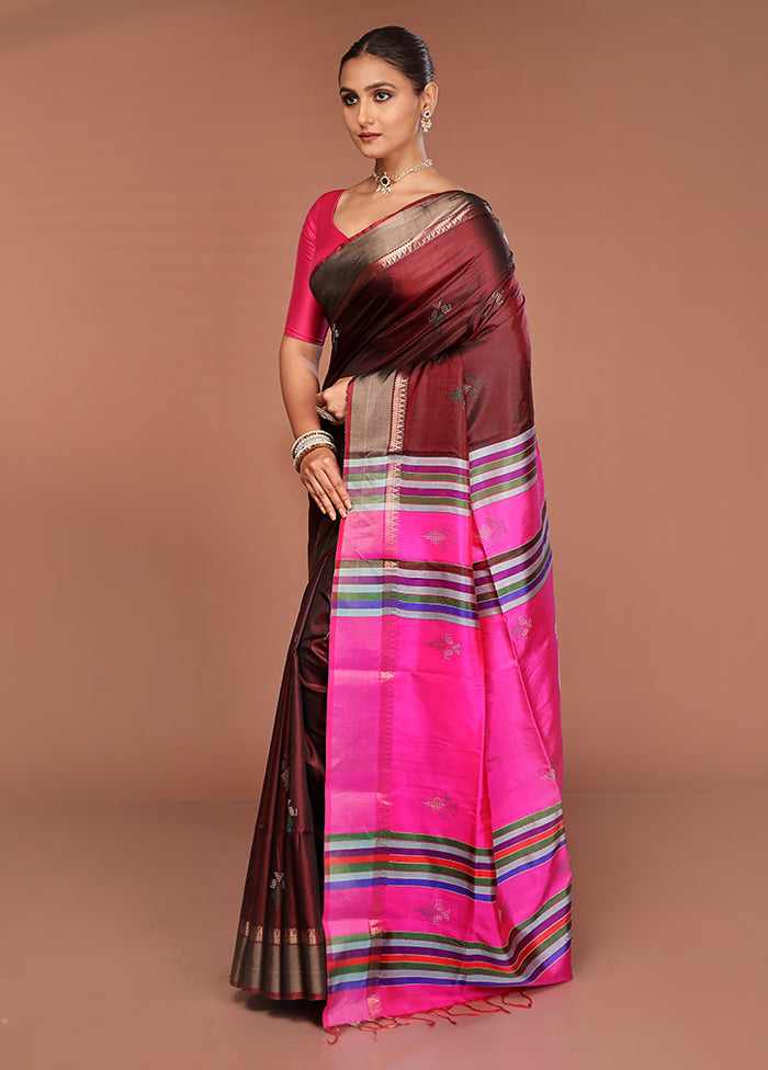 Maroon Handloom Kalakshetra Pure Silk Saree With Blouse Piece