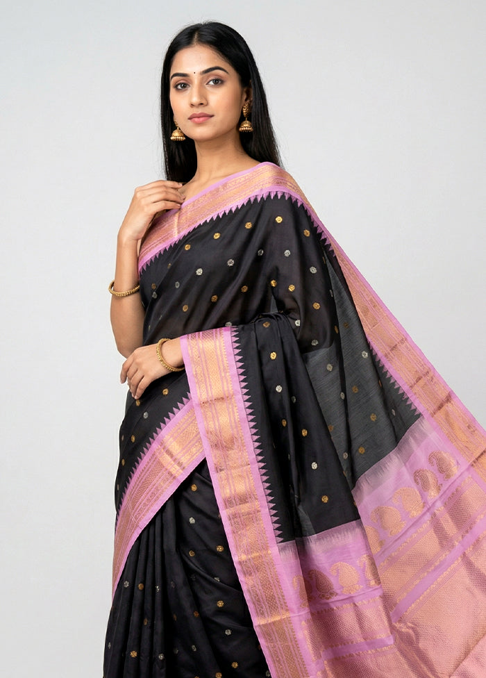 Black Gadwal Pure Silk Saree Without Blouse Piece