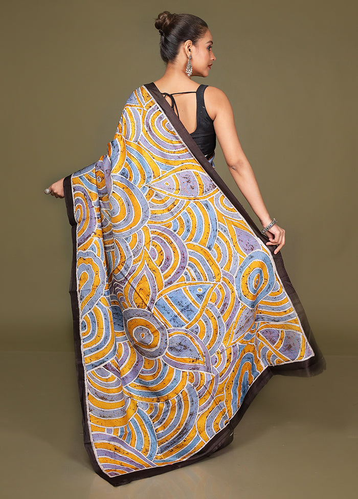 Yellow Handloom Printed Pure Silk Saree Without Blouse Piece