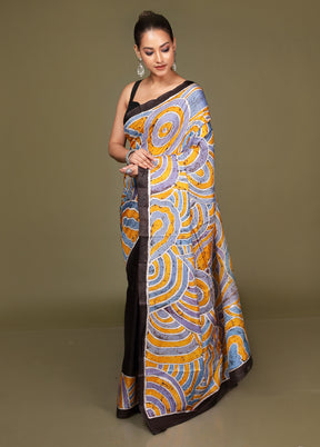 Yellow Handloom Printed Pure Silk Saree Without Blouse Piece