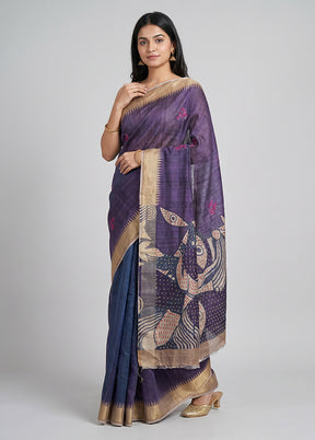 Purple Tussar Silk Saree With Blouse Piece