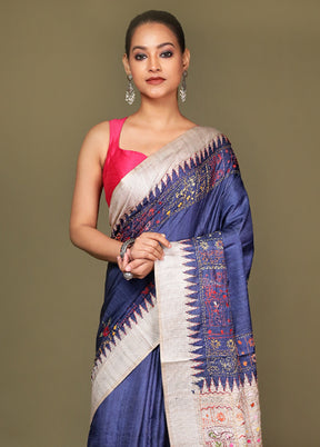 Cream Tussar Silk Saree With Blouse Piece