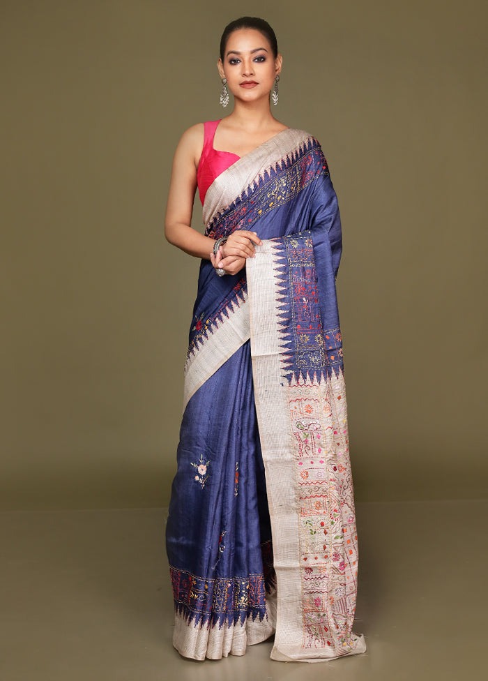 Cream Tussar Silk Saree With Blouse Piece