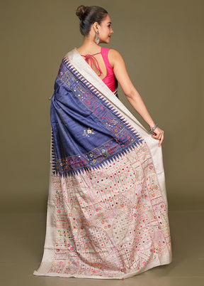 Cream Tussar Silk Saree With Blouse Piece