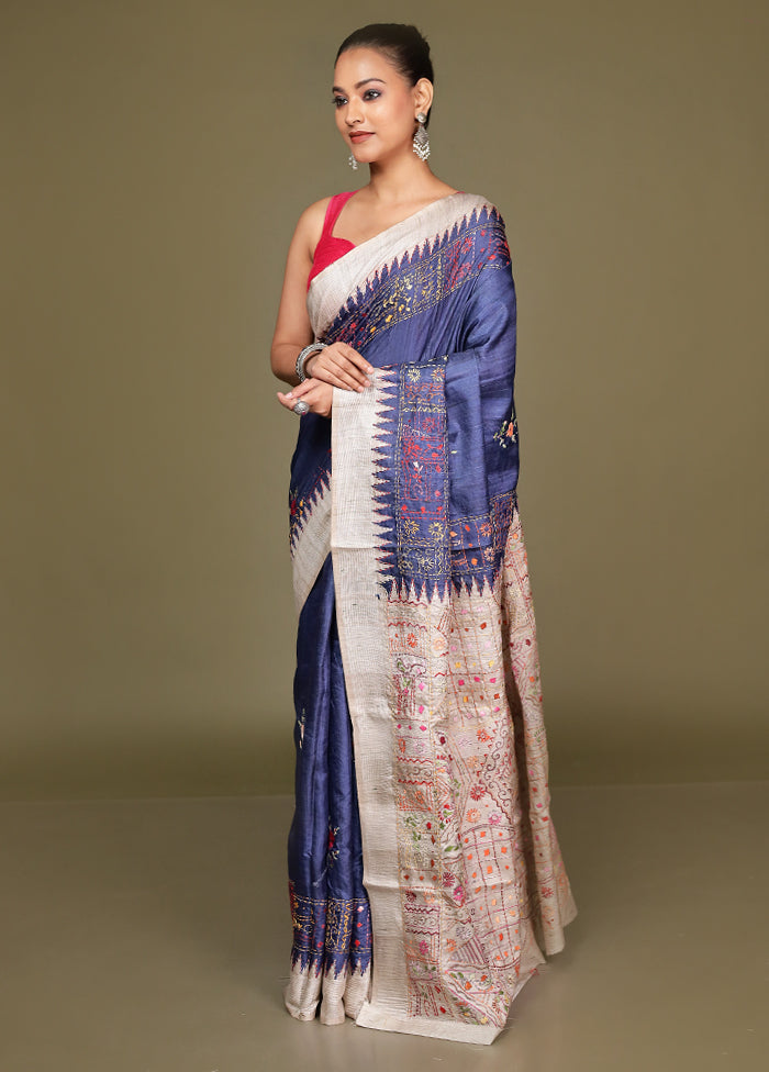 Cream Tussar Silk Saree With Blouse Piece