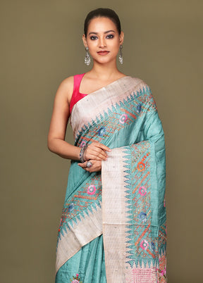 Cream Tussar Silk Saree With Blouse Piece
