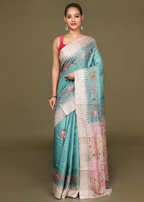 Cream Tussar Silk Saree With Blouse Piece