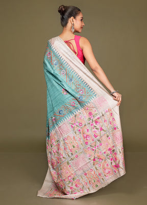 Cream Tussar Silk Saree With Blouse Piece