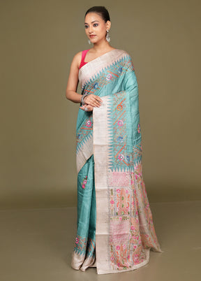 Cream Tussar Silk Saree With Blouse Piece