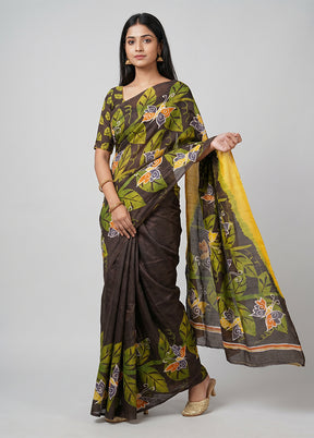 Multicolor Printed Silk Saree Without Blouse Piece