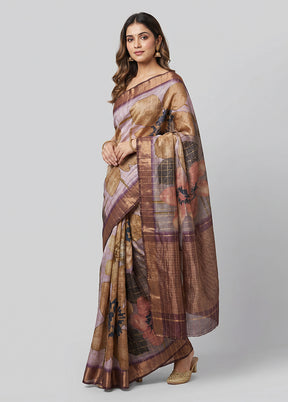 Multicolor Handloom Tussar Pure Silk Saree With Blouse Piece