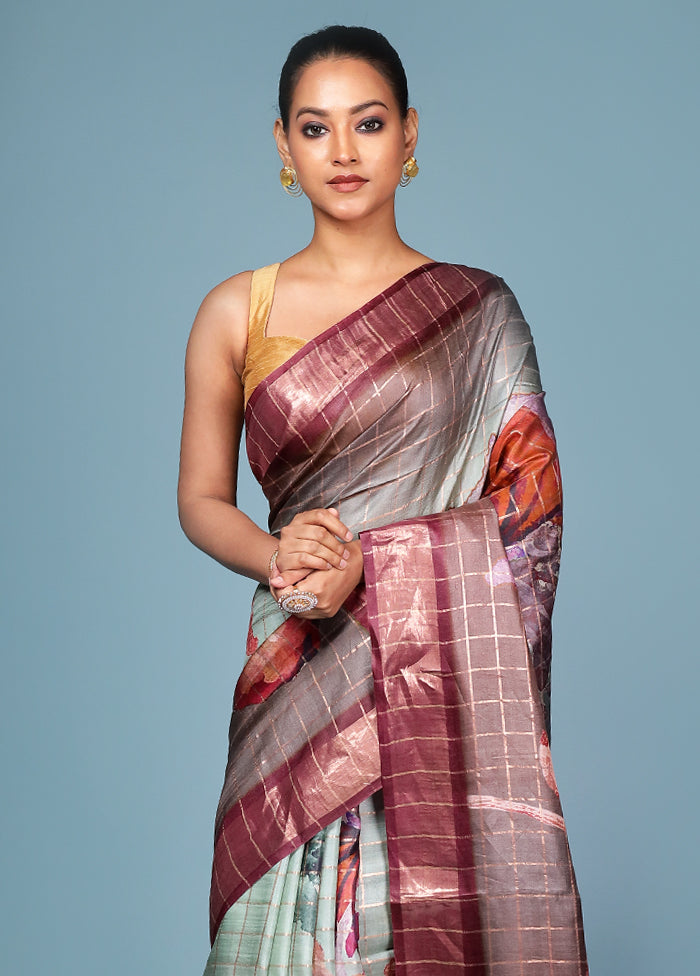 Multicolor Handloom Tussar Pure Silk Saree With Blouse Piece