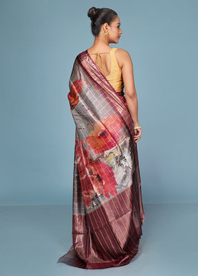 Multicolor Handloom Tussar Pure Silk Saree With Blouse Piece