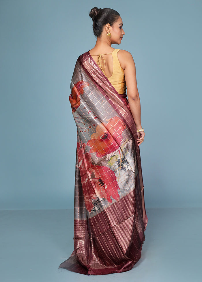 Multicolor Handloom Tussar Pure Silk Saree With Blouse Piece