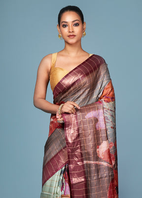 Purple Handloom Tussar Pure Silk Saree With Blouse Piece