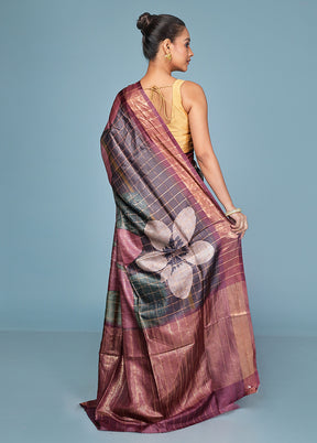 Multicolor Handloom Tussar Pure Silk Saree With Blouse Piece