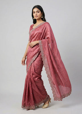 Maroon Handloom Tussar Pure Silk Saree With Blouse Piece