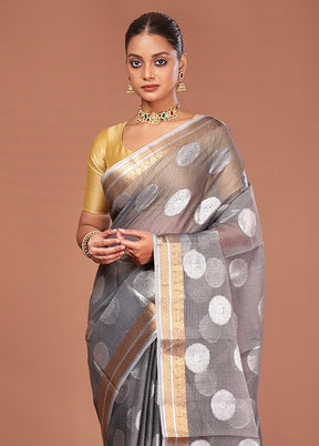 Grey Kora Silk Saree With Blouse Piece