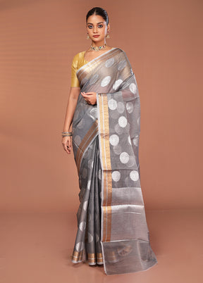 Grey Kora Silk Saree With Blouse Piece