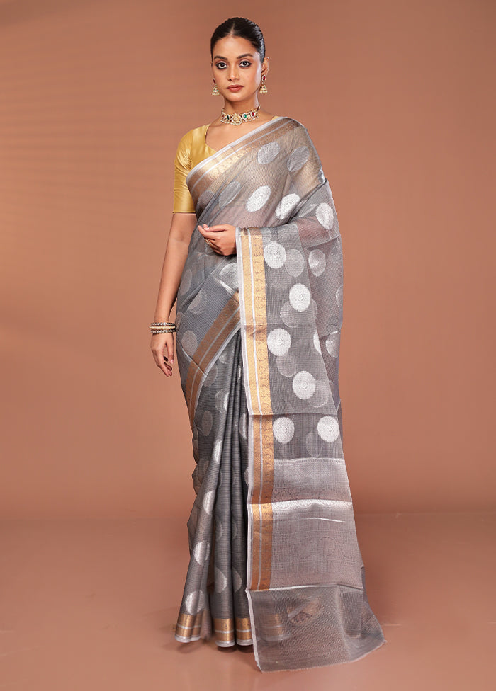 Grey Kora Silk Saree With Blouse Piece