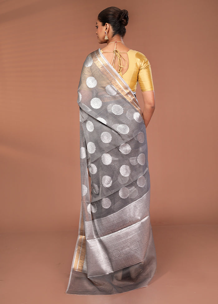 Grey Kora Silk Saree With Blouse Piece