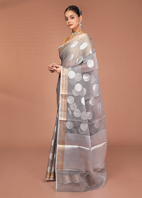 Grey Kora Silk Saree With Blouse Piece