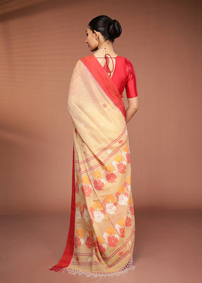 Cream Matka Silk Saree With Blouse Piece