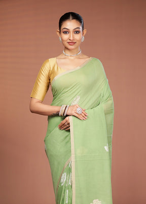 Green Matka Silk Saree With Blouse Piece