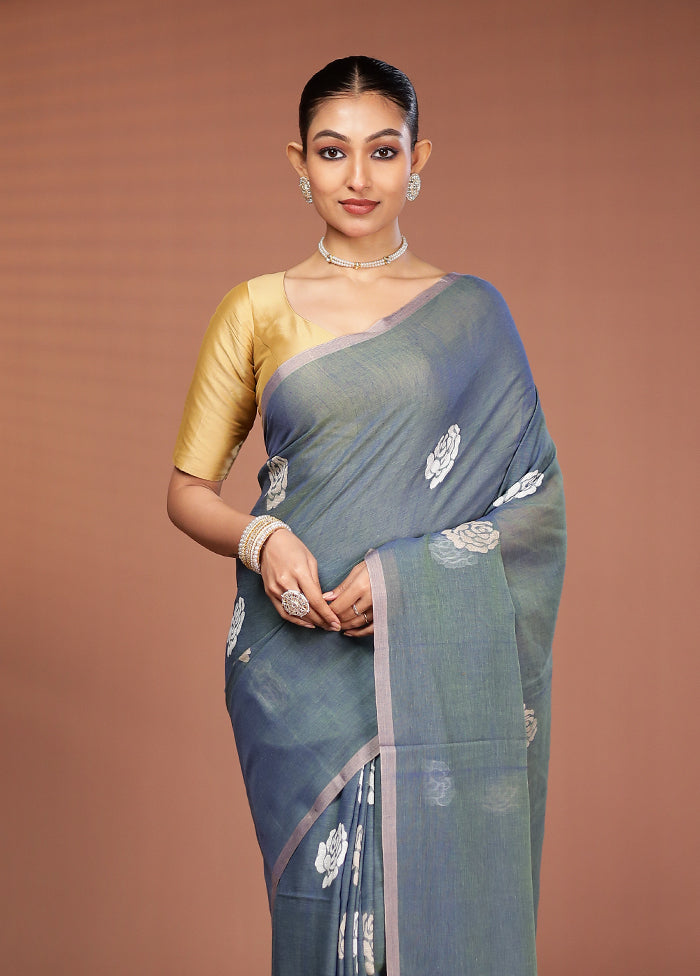 Grey Matka Silk Saree With Blouse Piece