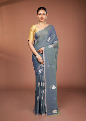 Grey Matka Silk Saree With Blouse Piece