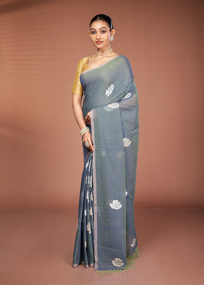 Grey Matka Silk Saree With Blouse Piece
