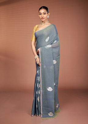 Grey Matka Silk Saree With Blouse Piece