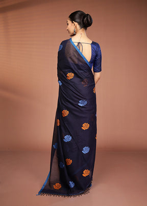 Black Matka Silk Saree With Blouse Piece