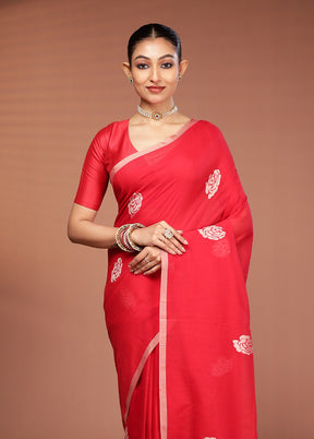 Red Matka Silk Saree With Blouse Piece