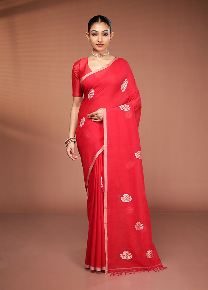 Red Matka Silk Saree With Blouse Piece